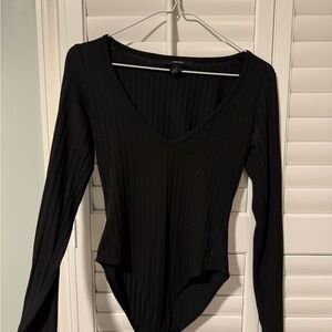 Forever 21 Black Ribbed V-Neck Bodysuit